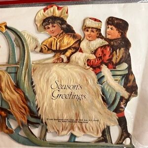 NEW Old Stock Victorian embossed 3D Christmas card sleigh horses greeting card